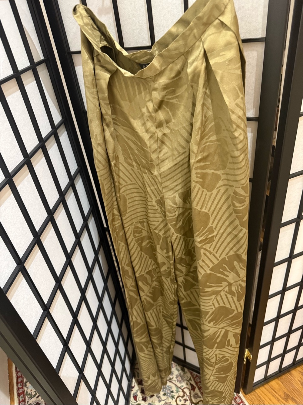 Adriana New York Olive Green Wide-Leg Patterned Pants
